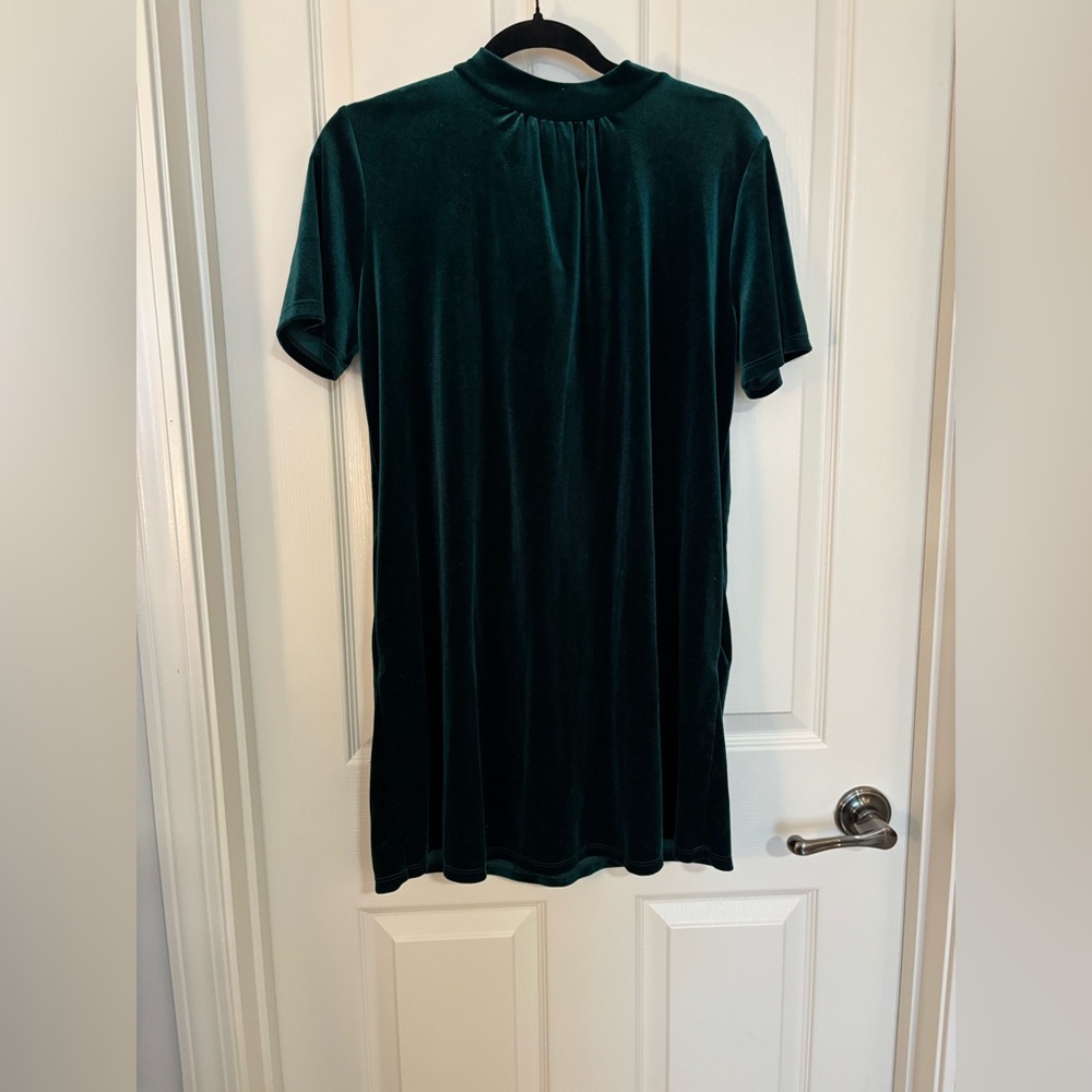 Velvet Short Sleeve Mini Dress in Deep Emerald